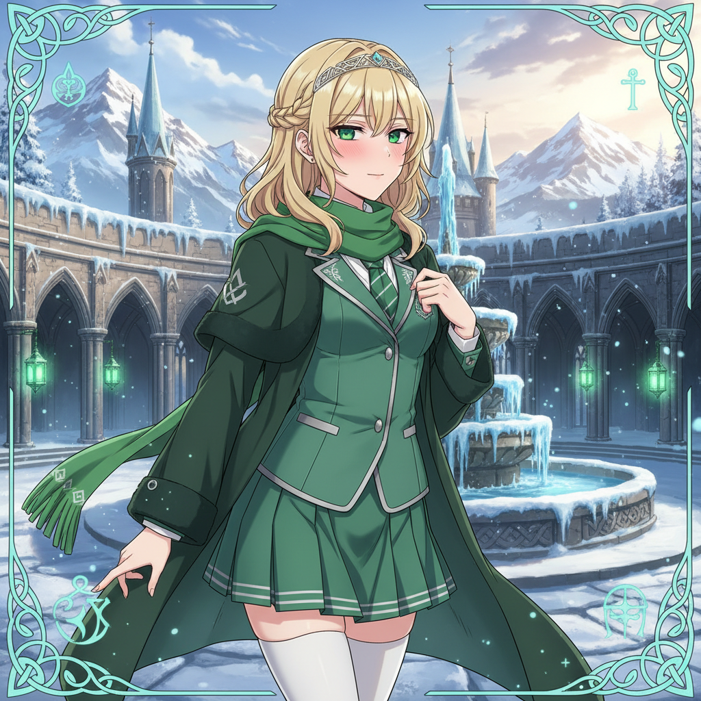 Malfoid in a winter coat with a green scarf